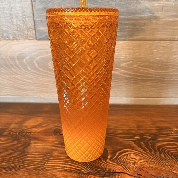 Starbucks 2022 Summer Cold Cup Venti 24oz Yellow Mango Ombre Jeweled Tumbler - Picture 3 of 5